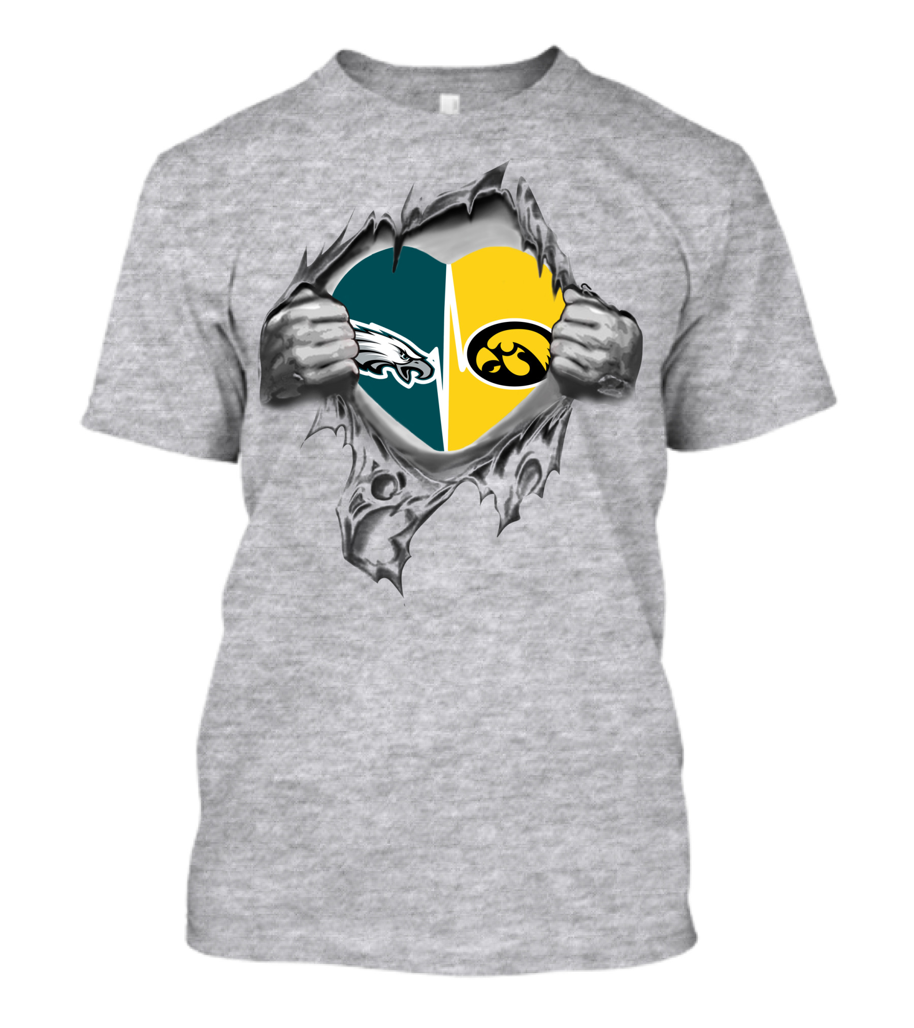 Hawkeyes Eagles Heart Logo Silver Hands T-Shirt