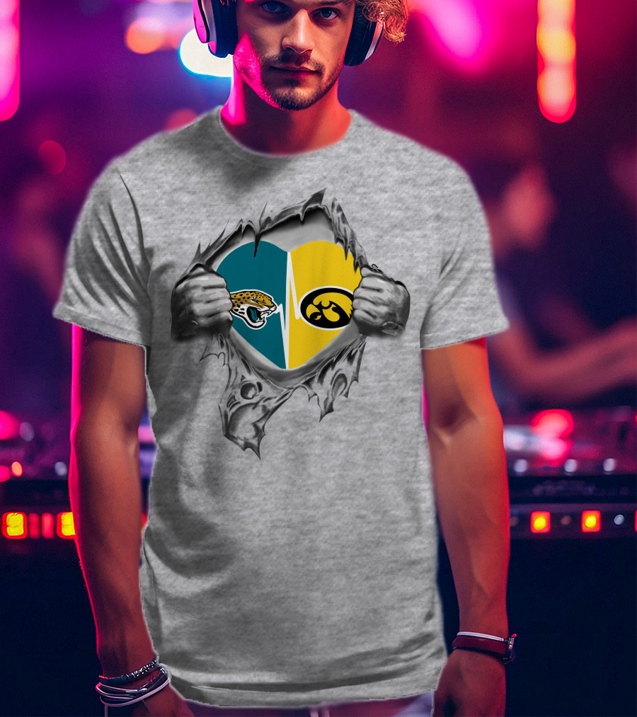 Hawkeyes Jaguars Heartbeat Logo Fusion Gray Background T-Shirt