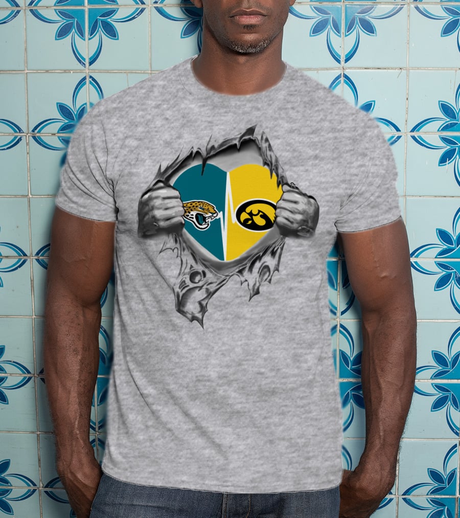 Hawkeyes Jaguars Heartbeat Logo Fusion Gray Background T-Shirt