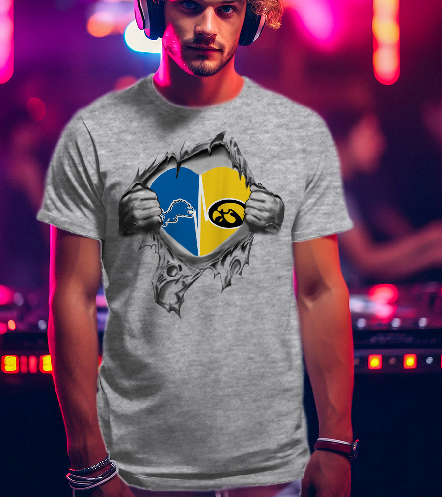 Detroit Lions Iowa Hawkeyes Heart Torn Ripped Reveal T-Shirt