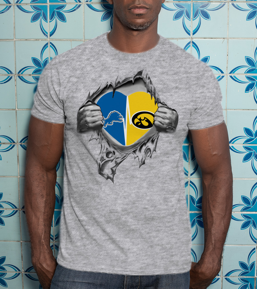 Detroit Lions Iowa Hawkeyes Heart Torn Ripped Reveal T-Shirt