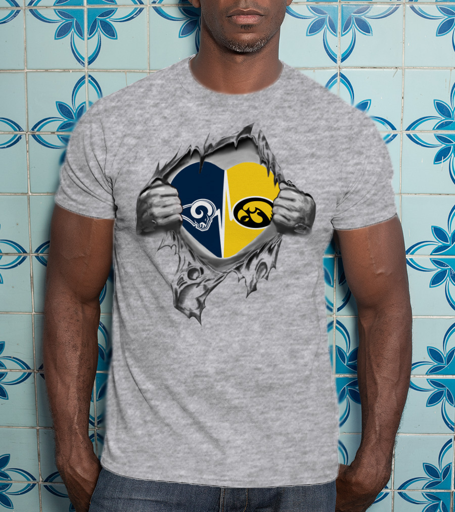 Hawkeyes Rams Split Heart Logo With Ripped Effect T-Shirt