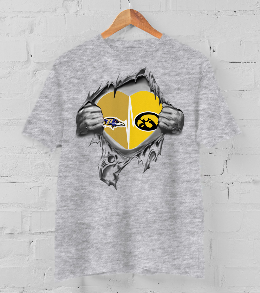 Hawkeyes Ravens Heartbeat Logo Fusion T-Shirt
