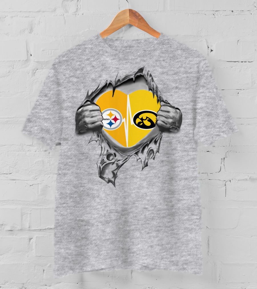 Steelers Hawkeyes Heartbeat Peeling Hands Football Fan T-Shirt