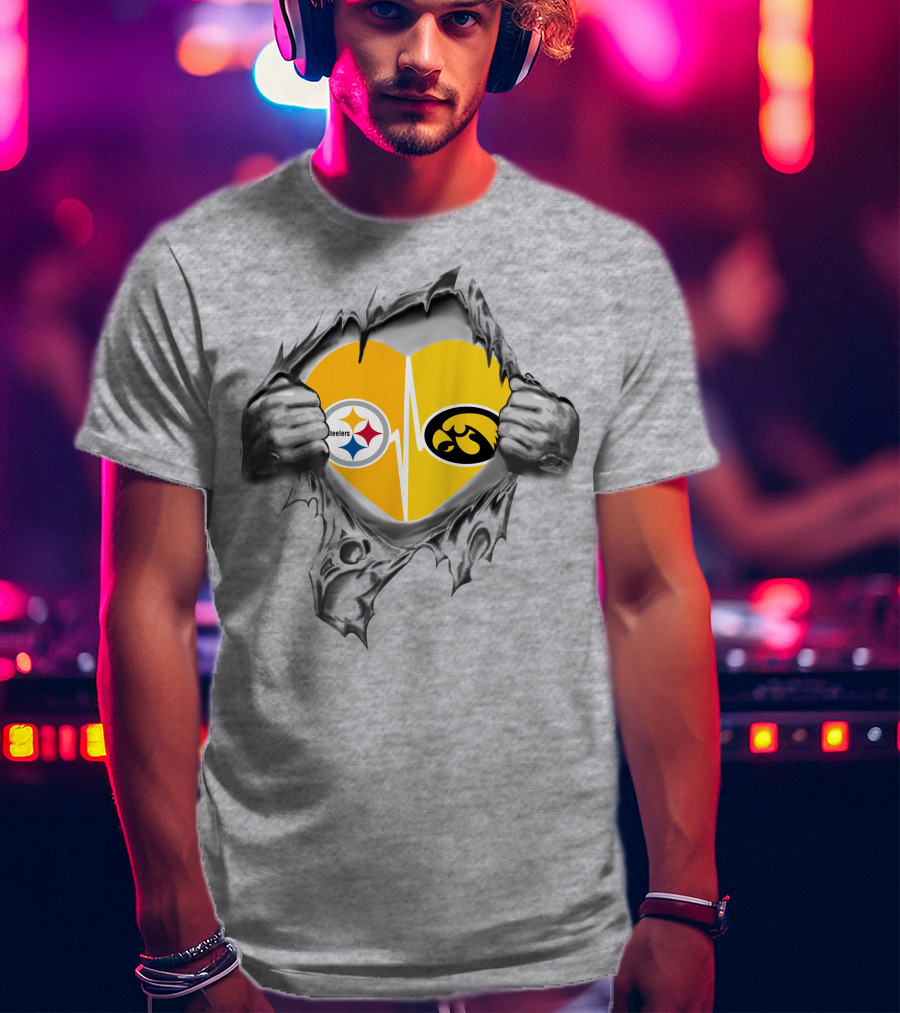 Steelers Hawkeyes Heartbeat Peeling Hands Football Fan T-Shirt