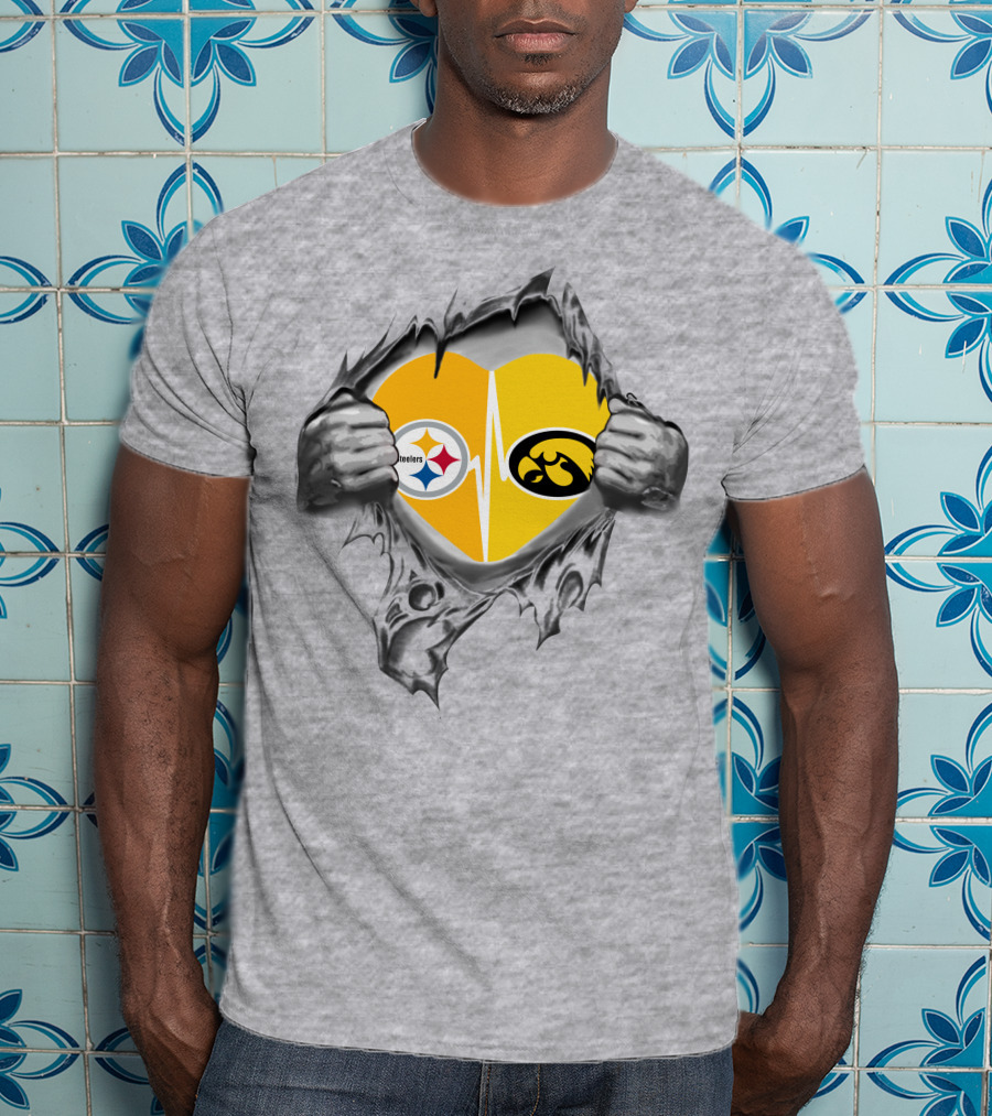 Steelers Hawkeyes Heartbeat Peeling Hands Football Fan T-Shirt