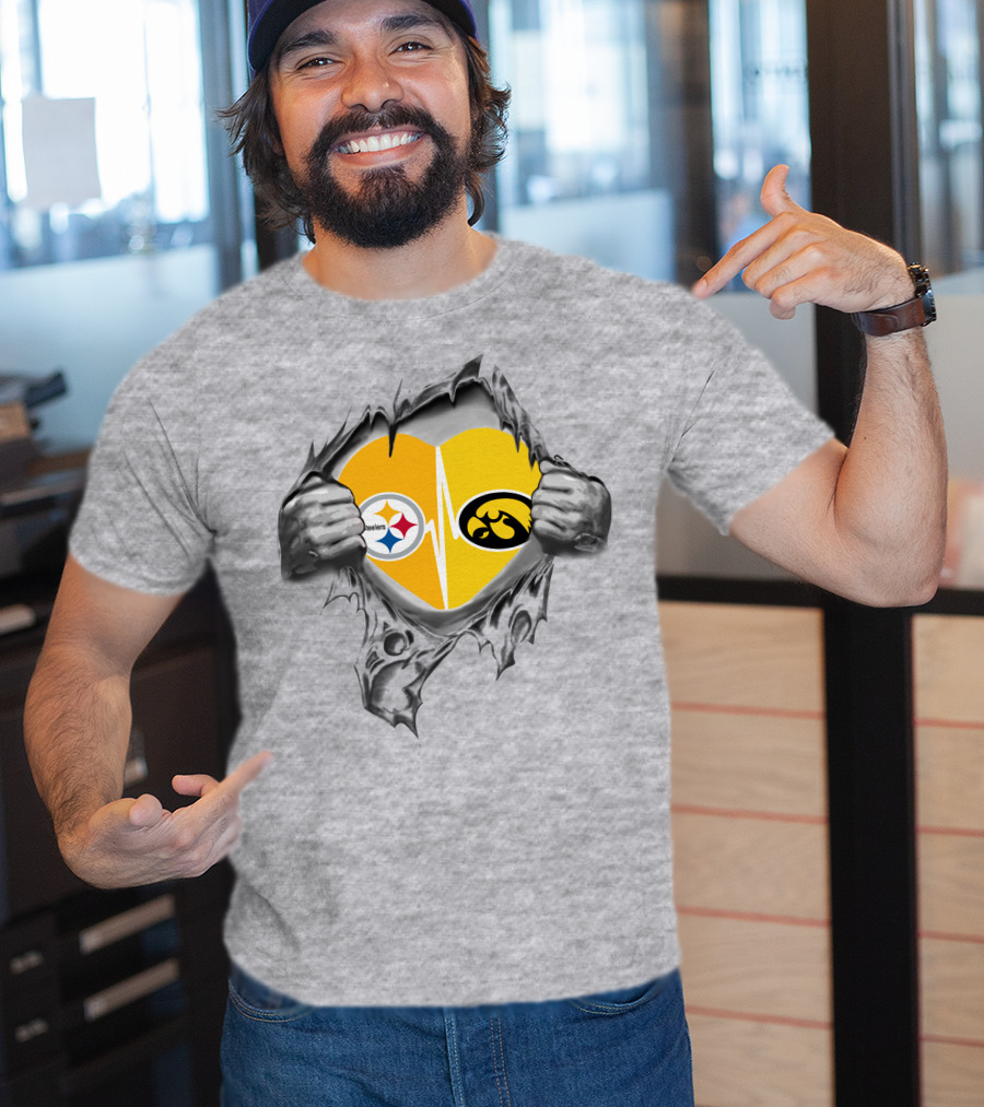 Steelers Hawkeyes Heartbeat Peeling Hands Football Fan T-Shirt