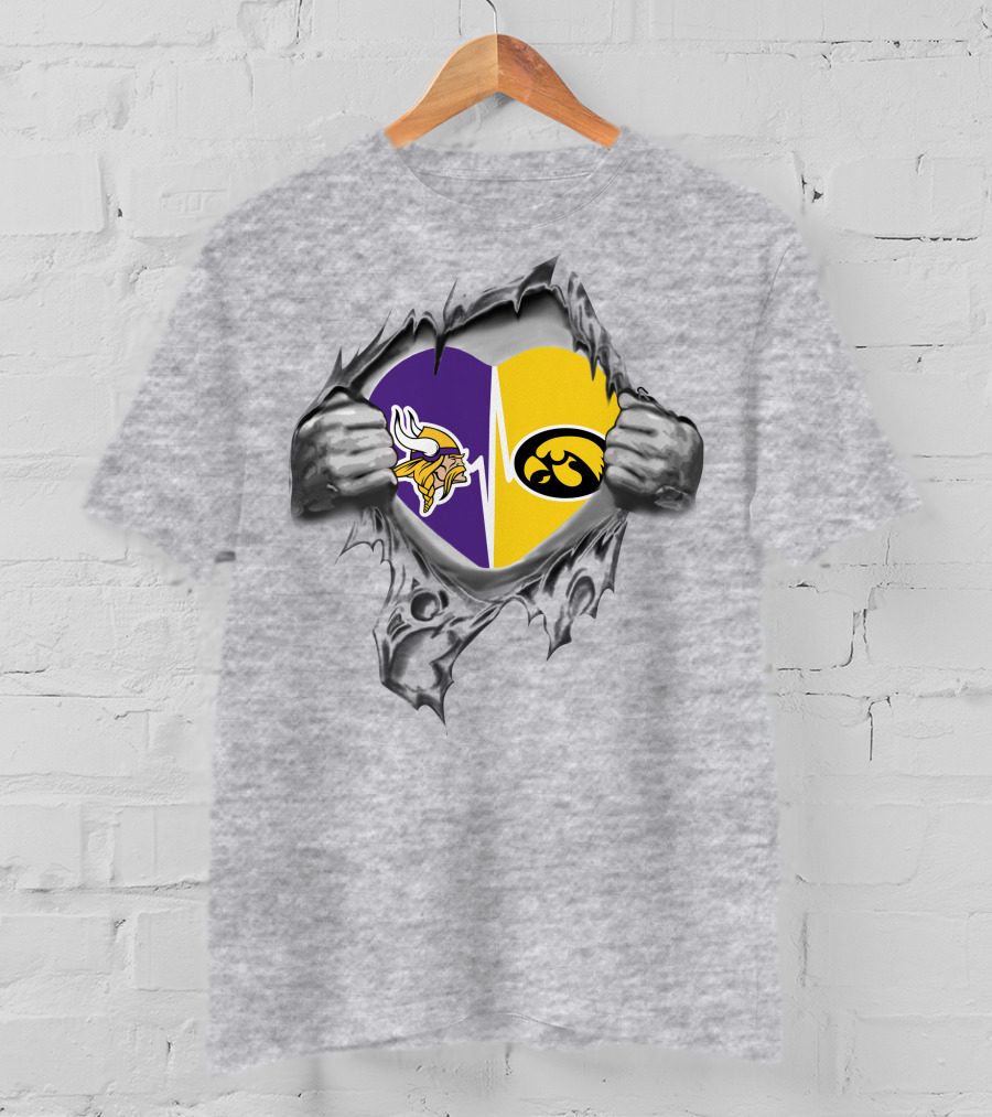 Hawkeyes Vikings Heart Split With Ripped Hands T-Shirt