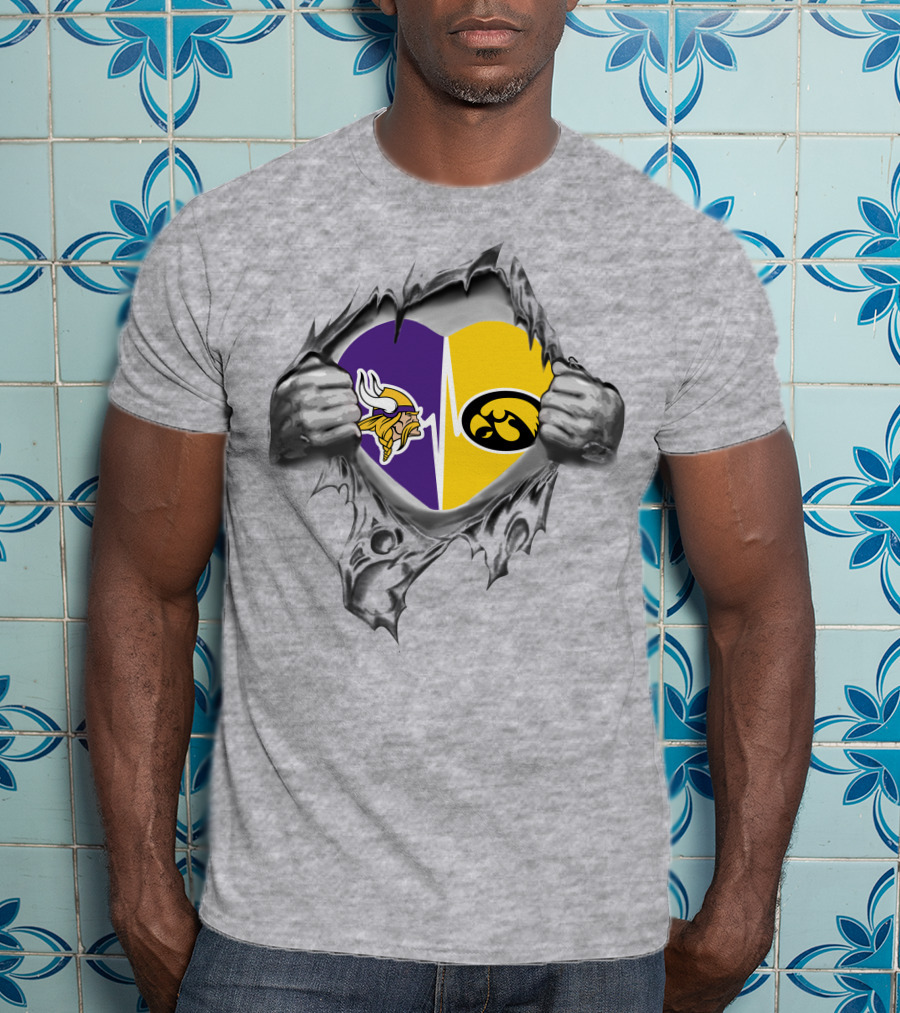 Hawkeyes Vikings Heart Split With Ripped Hands T-Shirt