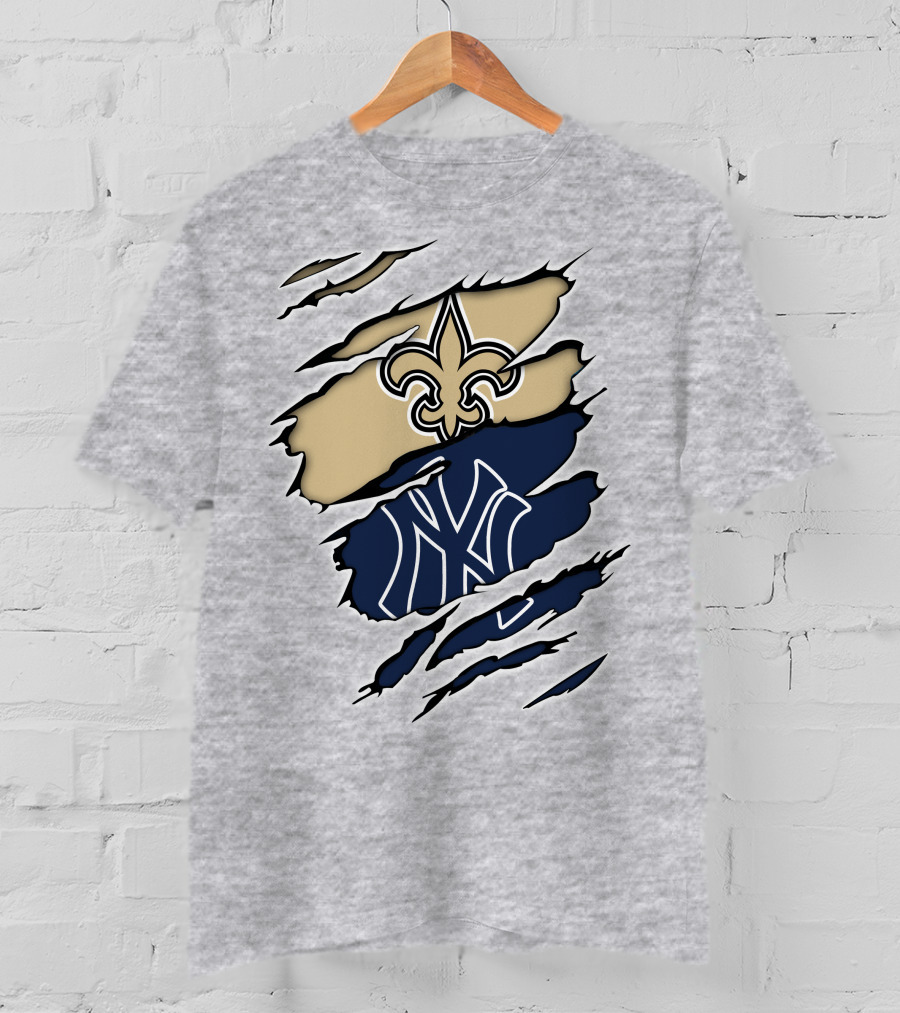 New Orleans Saints And New York Yankees Logo Fusion T-Shirt