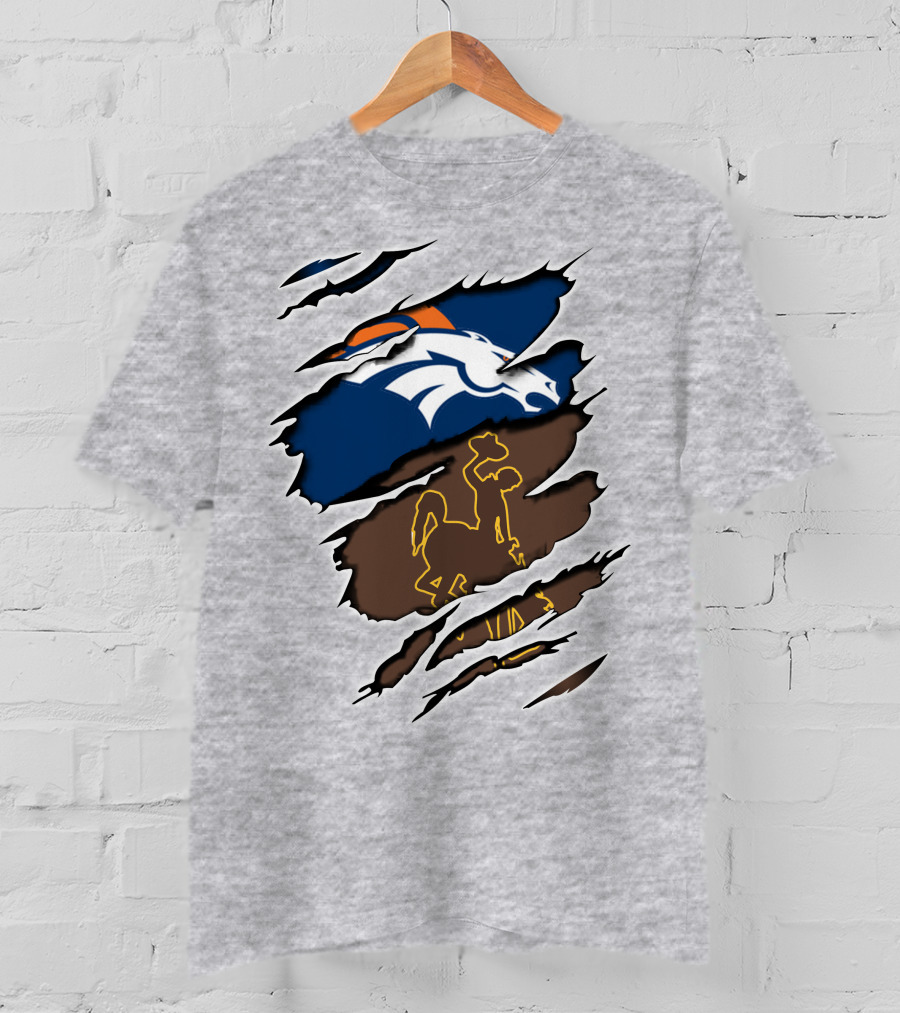 Denver Broncos Wyoming Cowboys Horse Rip T-Shirt