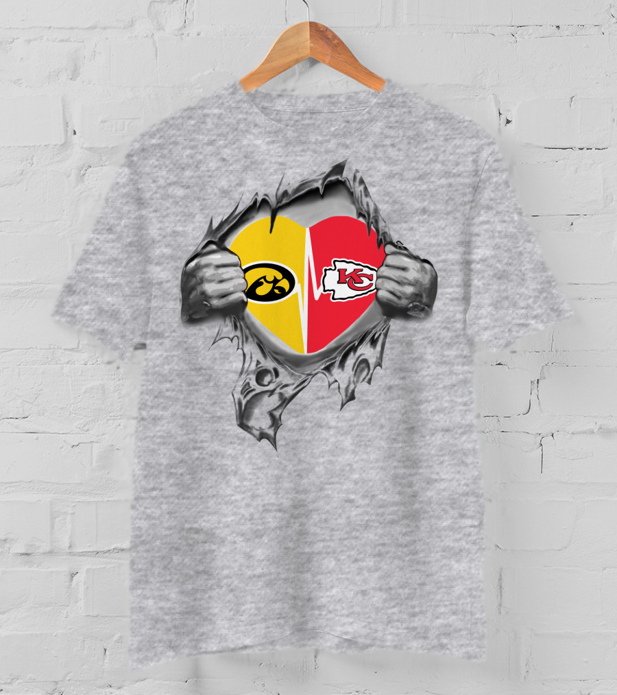 Chiefs Hawkeyes Heart Split Kansas City Iowa Football Passion T-Shirt