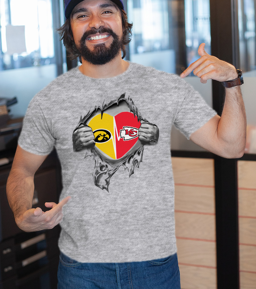 Chiefs Hawkeyes Heart Split Kansas City Iowa Football Passion T-Shirt