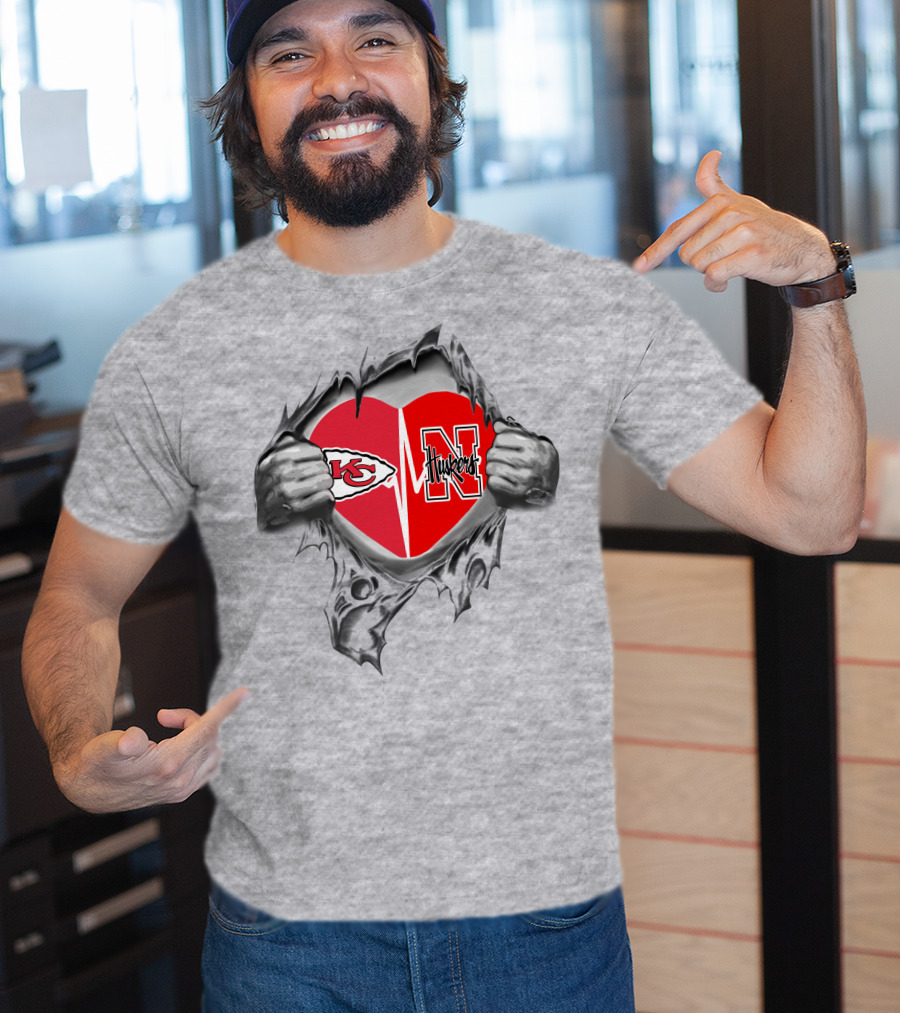 Chiefs Huskers Heart Behind Ripped Steel T-Shirt