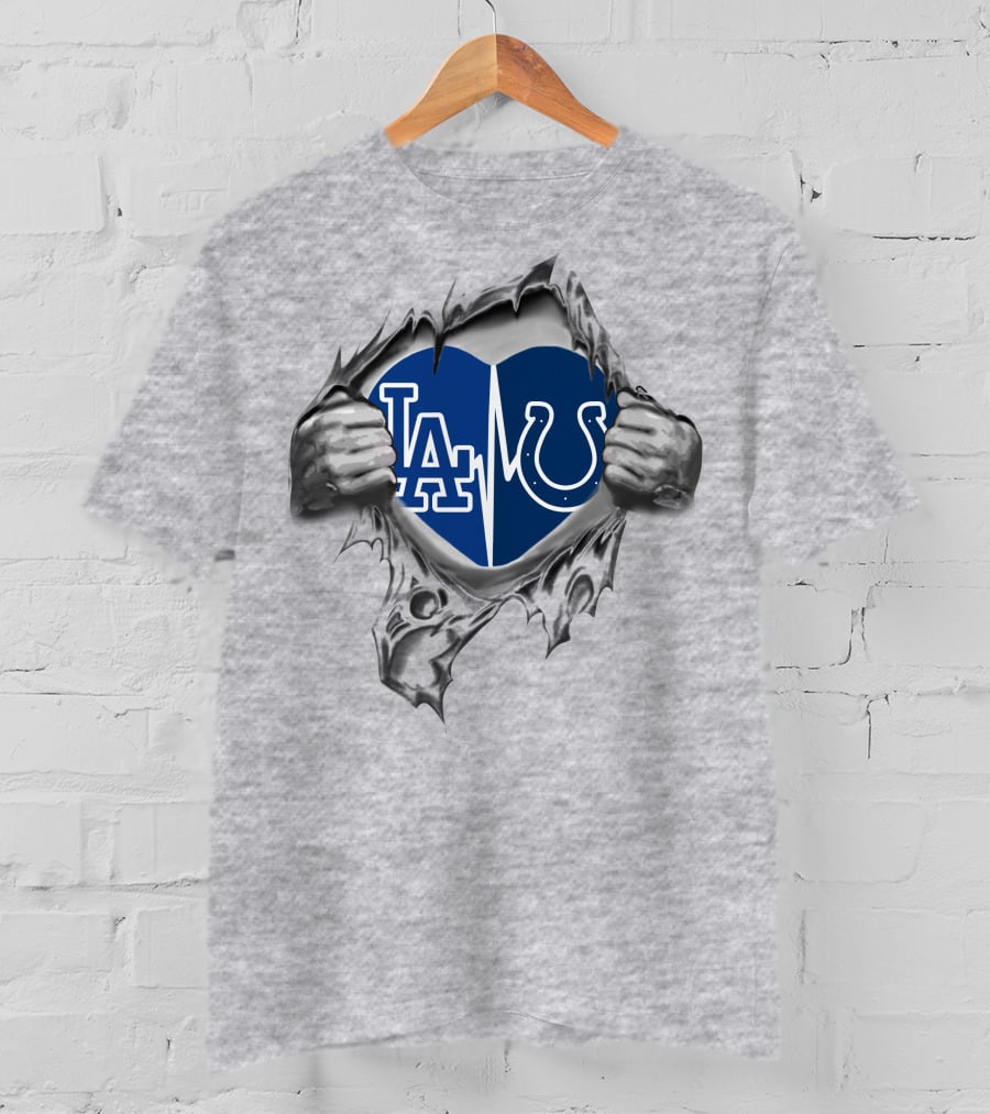 Colts Dodgers Heart LA Horseshoe Blue Split T-Shirt