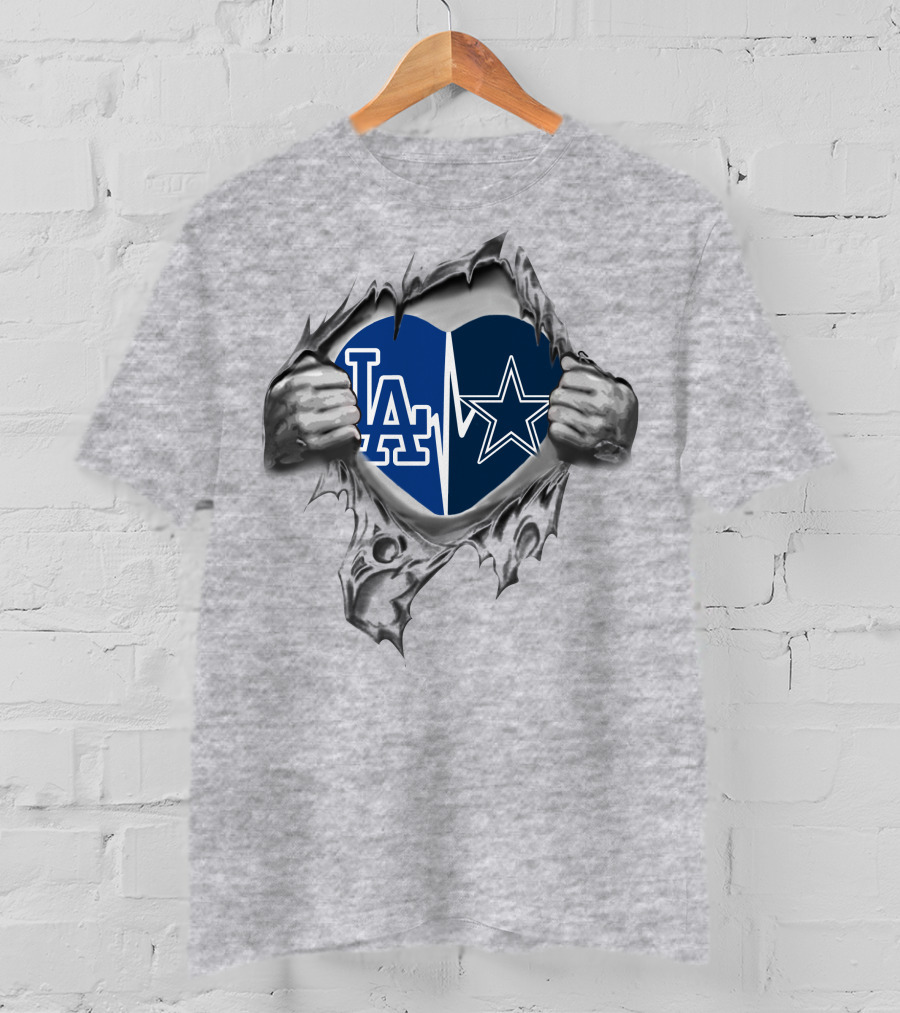 Cowboys Dodgers La Heartbeat Fan Passion Burst T-Shirt