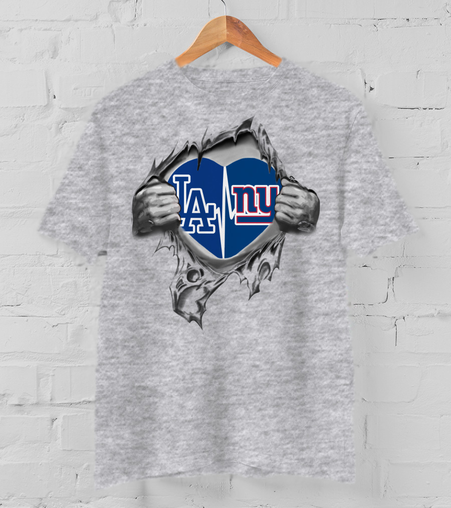 Giants Dodgers La Heart Torn Steel T-Shirt