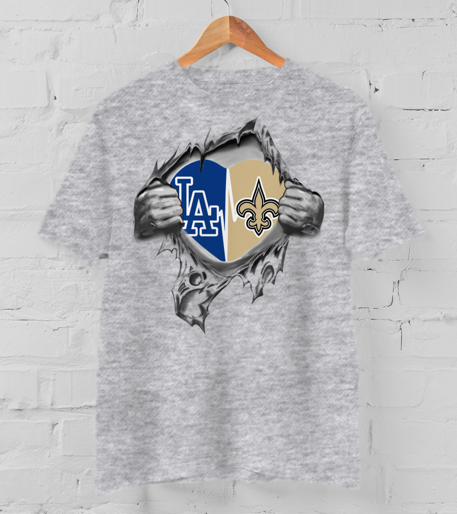 Saints Dodgers Heart La Logo Fleur De Lis T-Shirt