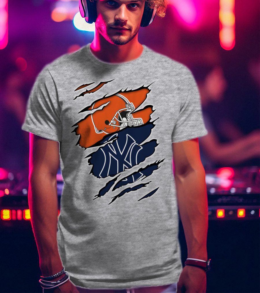 Cleveland Browns New York Yankees Football Baseball Crossover T-Shirt