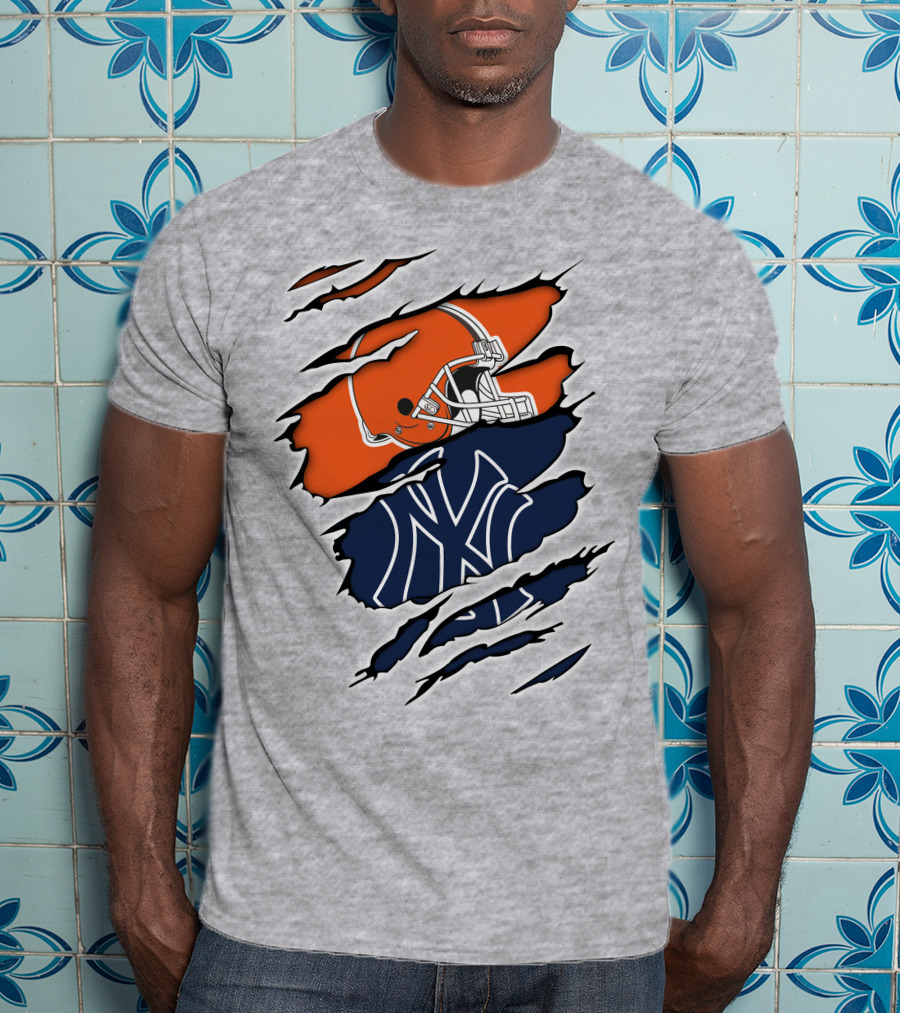 Cleveland Browns New York Yankees Football Baseball Crossover T-Shirt