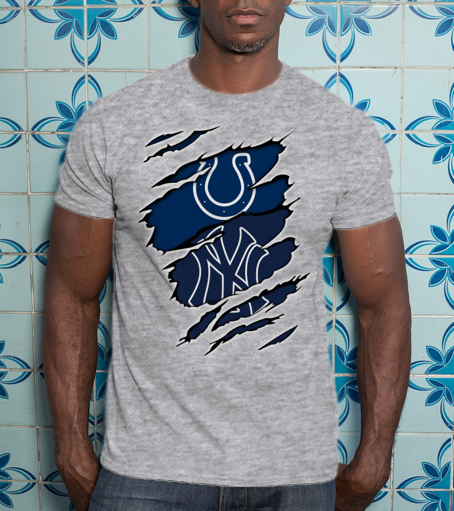Colts Yankees Sports Crossover Logo Claw Marks T-Shirt
