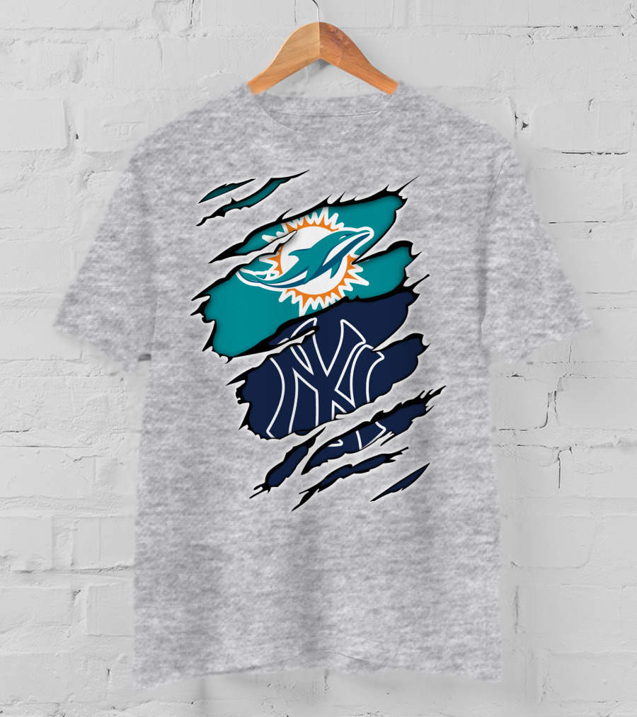 Miami Dolphins New York Yankees Logos Integration T-Shirt