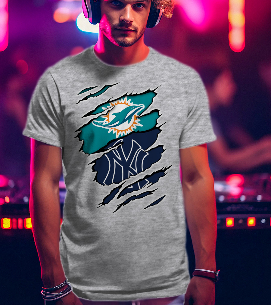 Miami Dolphins New York Yankees Logos Integration T-Shirt