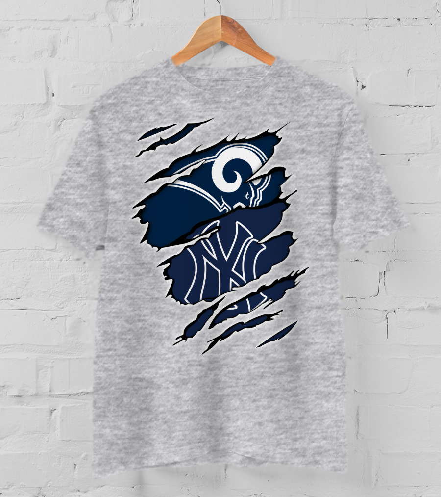Rams Yankees Logo Fusion Iconic Sports Collaboration T-Shirt