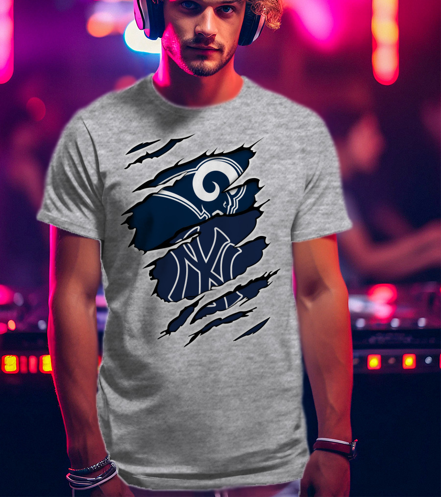 Rams Yankees Logo Fusion Iconic Sports Collaboration T-Shirt