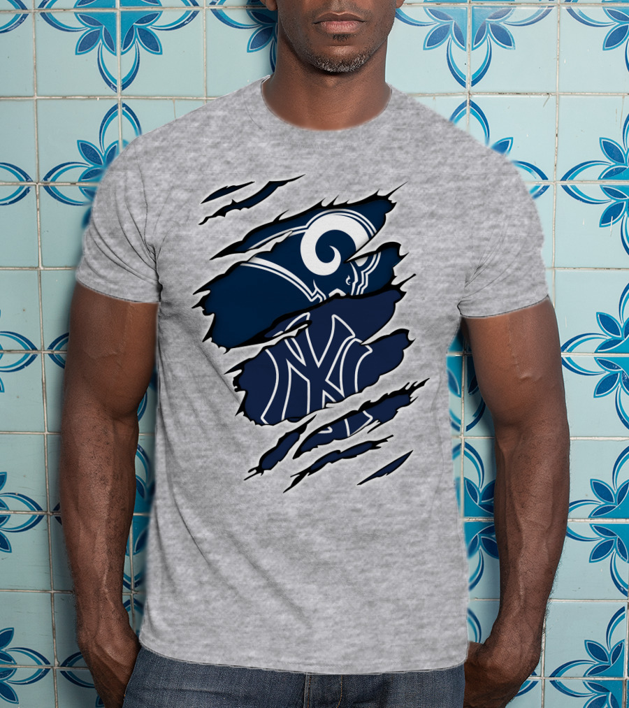 Rams Yankees Logo Fusion Iconic Sports Collaboration T-Shirt