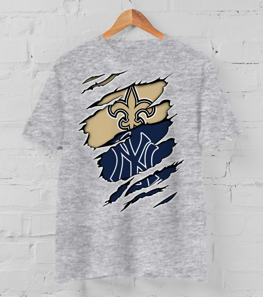 Fleur-De-Lis Saints And Yankees Ny Logo Mashup T-Shirt