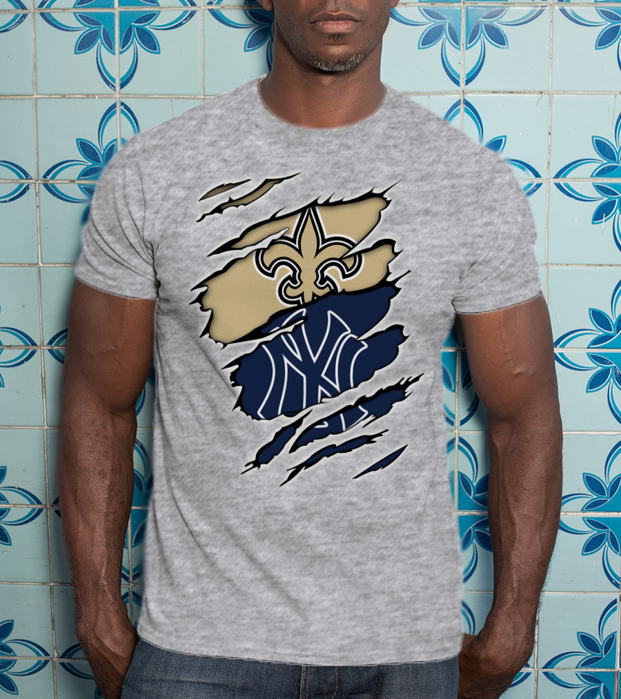 Fleur-De-Lis Saints And Yankees Ny Logo Mashup T-Shirt
