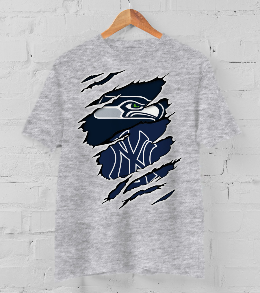 Seahawks Yankees Logo Crossover Claw Marks T-Shirt
