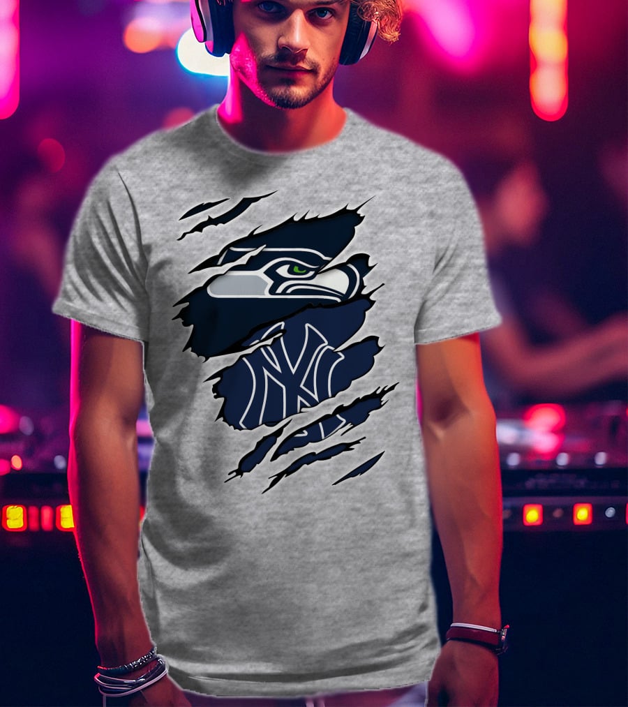 Seahawks Yankees Logo Crossover Claw Marks T-Shirt