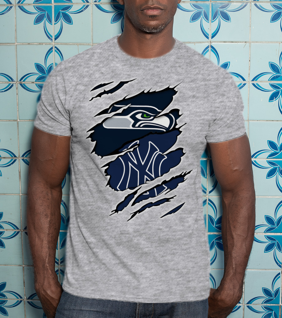 Seahawks Yankees Logo Crossover Claw Marks T-Shirt