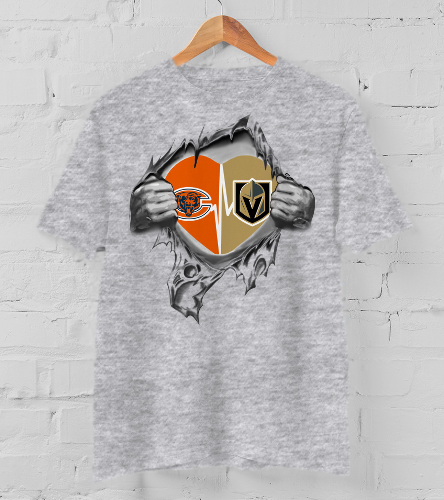 Golden Knights And Bears Heartbeat Loyalty Football Hockey Passion T-Shirt