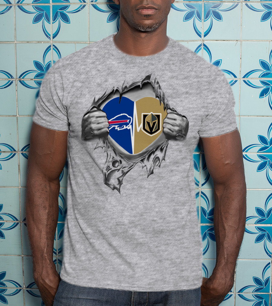Golden Knights And Bills Heart With Buffalo And Vegas T-Shirt