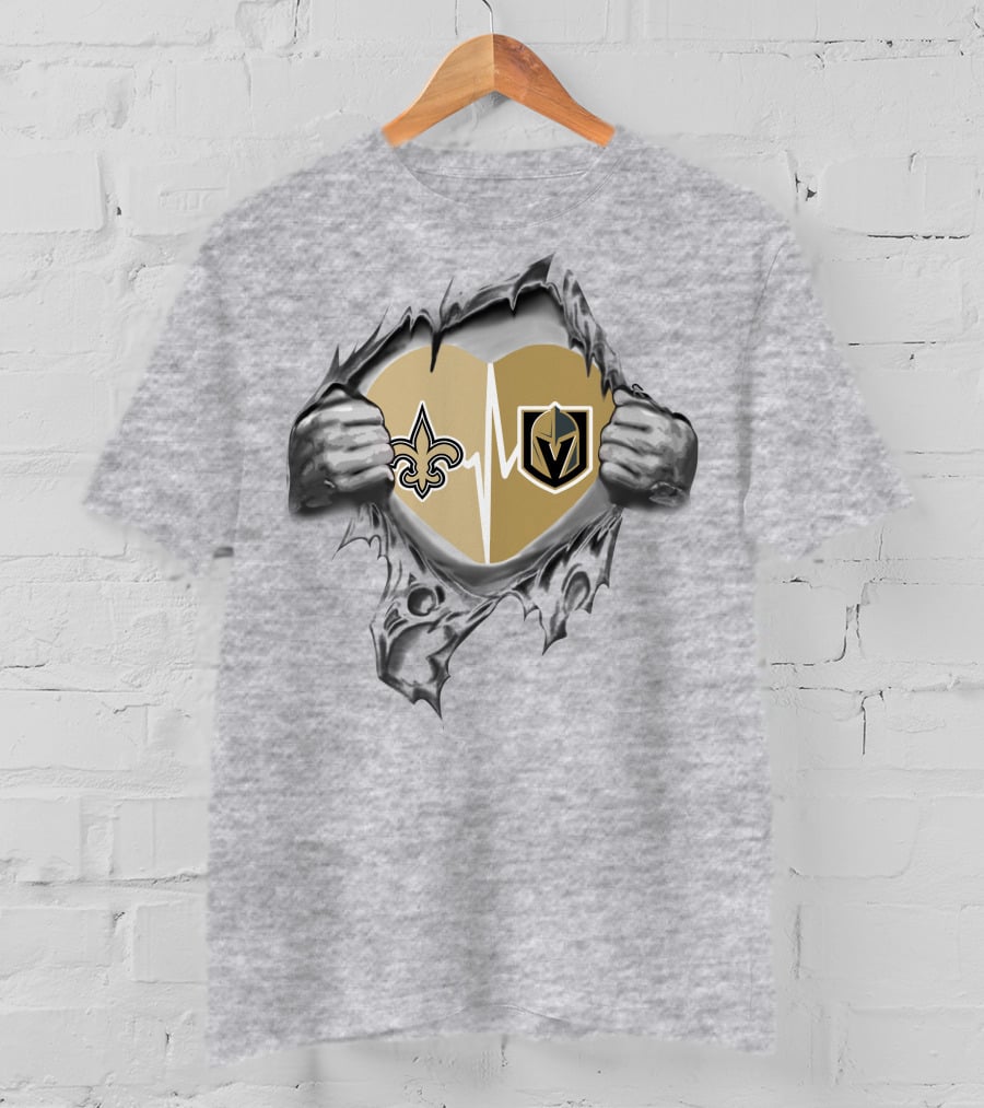 Golden Knights And Saints Heartbeat Fleur-de-Lis And Shield Emblem T-Shirt