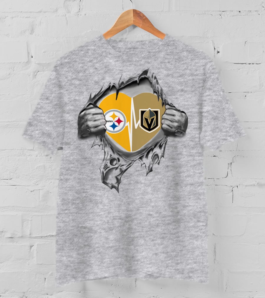 Golden Knights Steelers Heartbeat Logo Tear T-Shirt