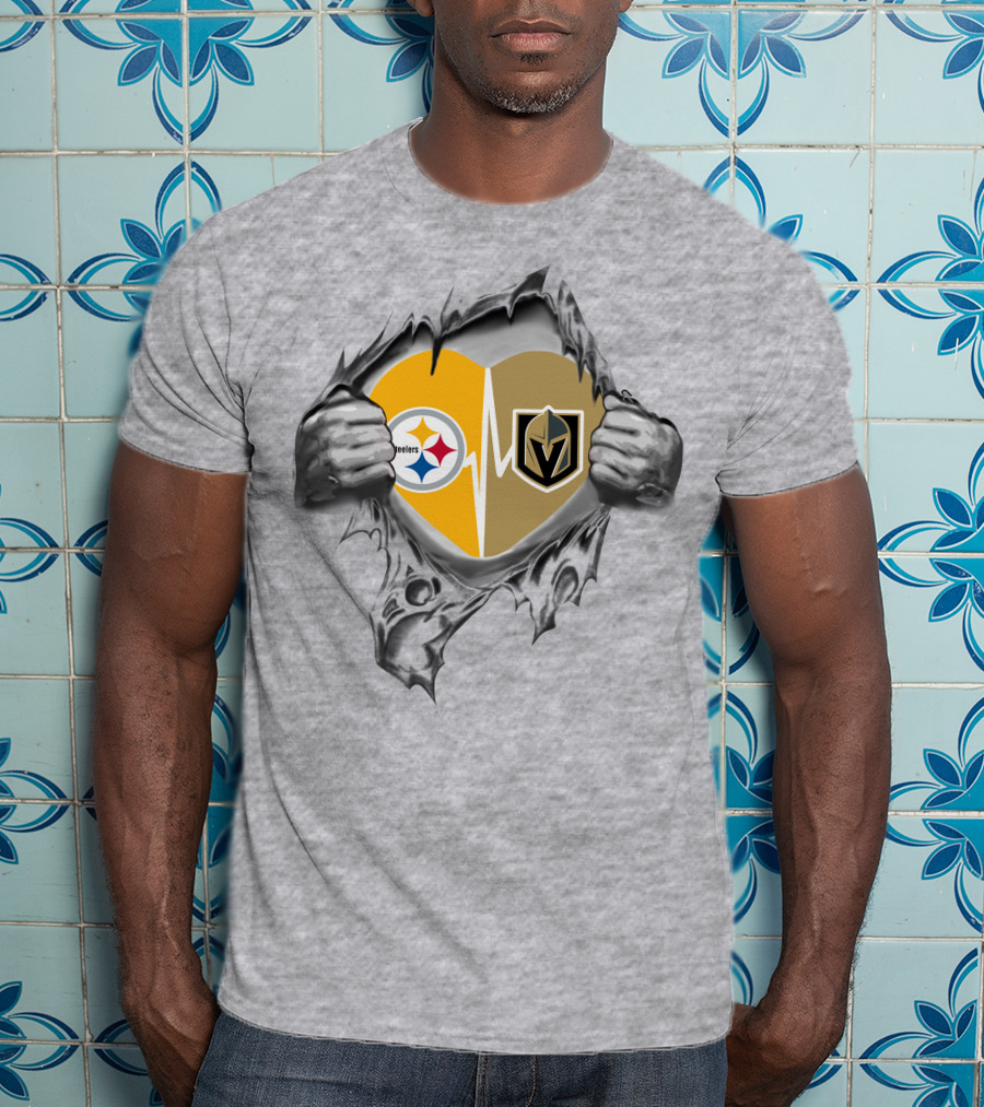 Golden Knights Steelers Heartbeat Logo Tear T-Shirt