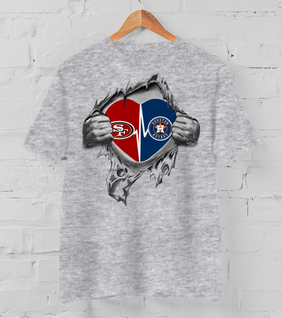 Houston Astros 49ers Heartbeat Logo Fusion T-Shirt