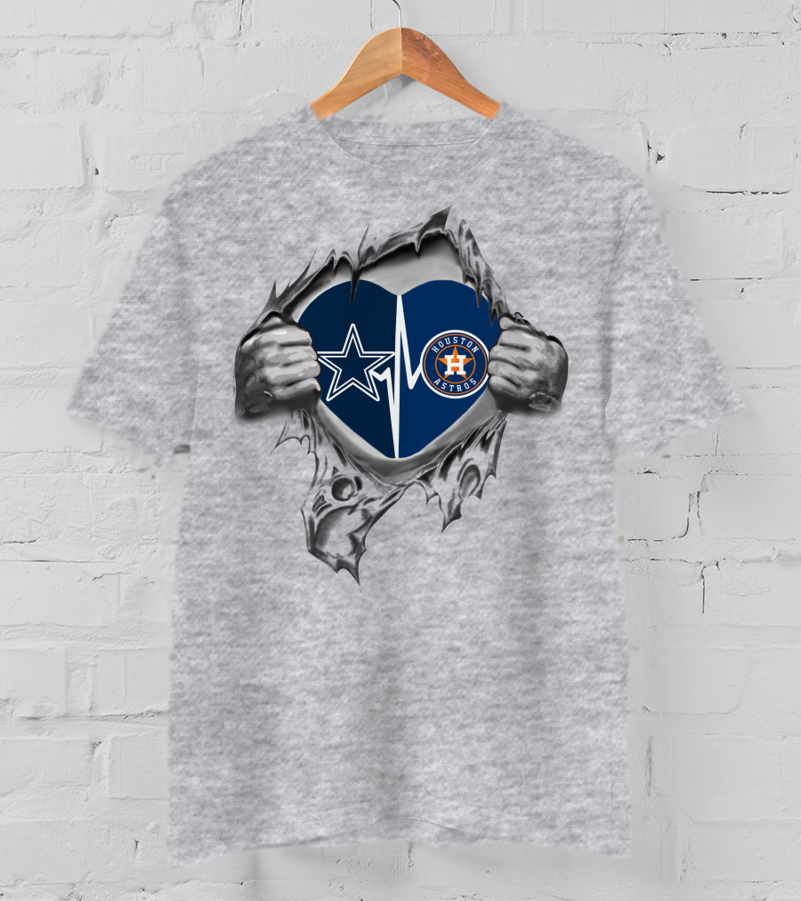 Houston Astros Cowboys Heart Hands Rip T-Shirt