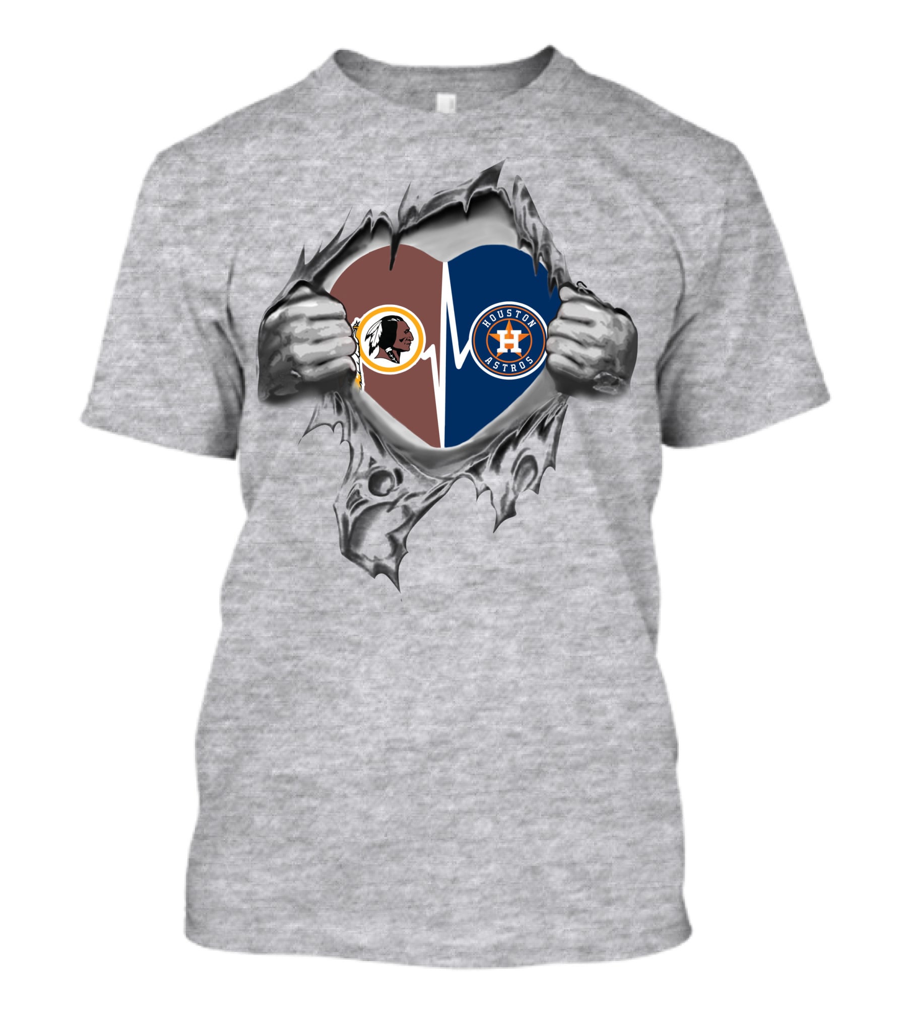 Houston Astros Redskins Heartbeat Split Logo Symbol T-Shirt