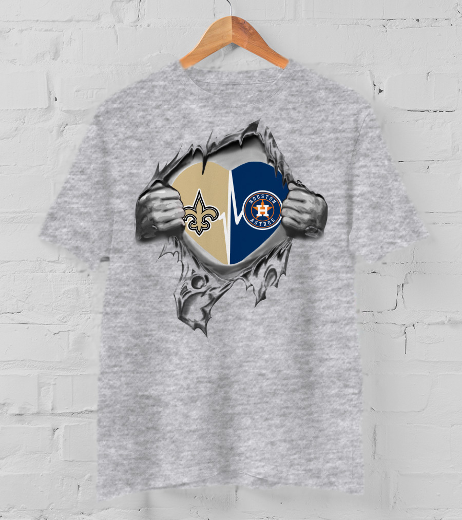 Houston Astros New Orleans Saints Heartbeat Fan Passion T-Shirt