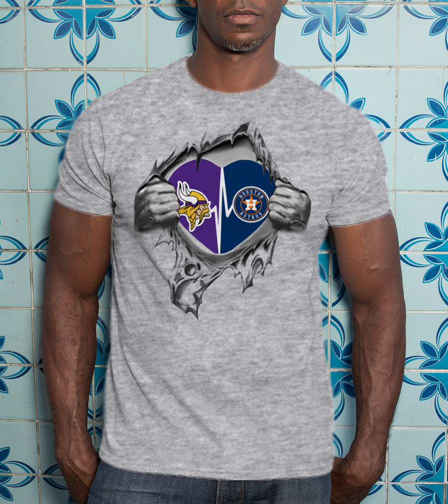 Houston Astros Minnesota Vikings Heartbeat Passion T-Shirt