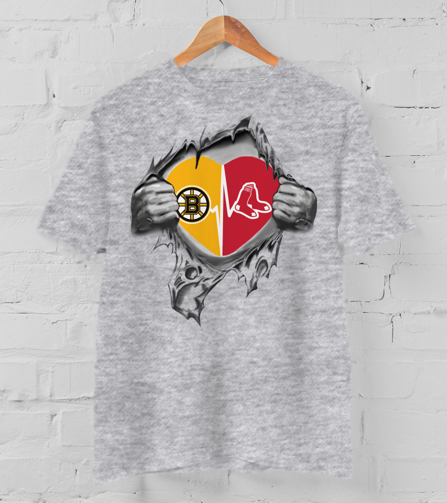 Bruins Red Sox Heartbeat Inside My Heart T-Shirt