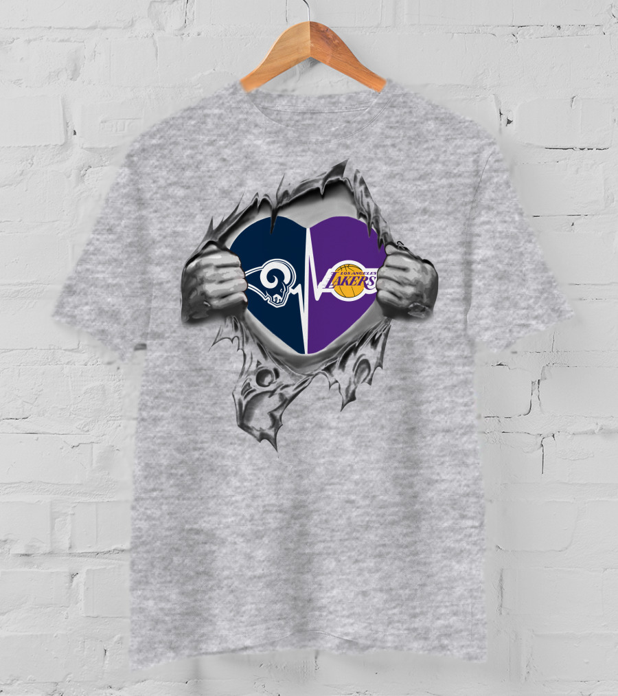 Los Angeles Rams Lakers Heart Logo Fan Loyalty T-Shirt