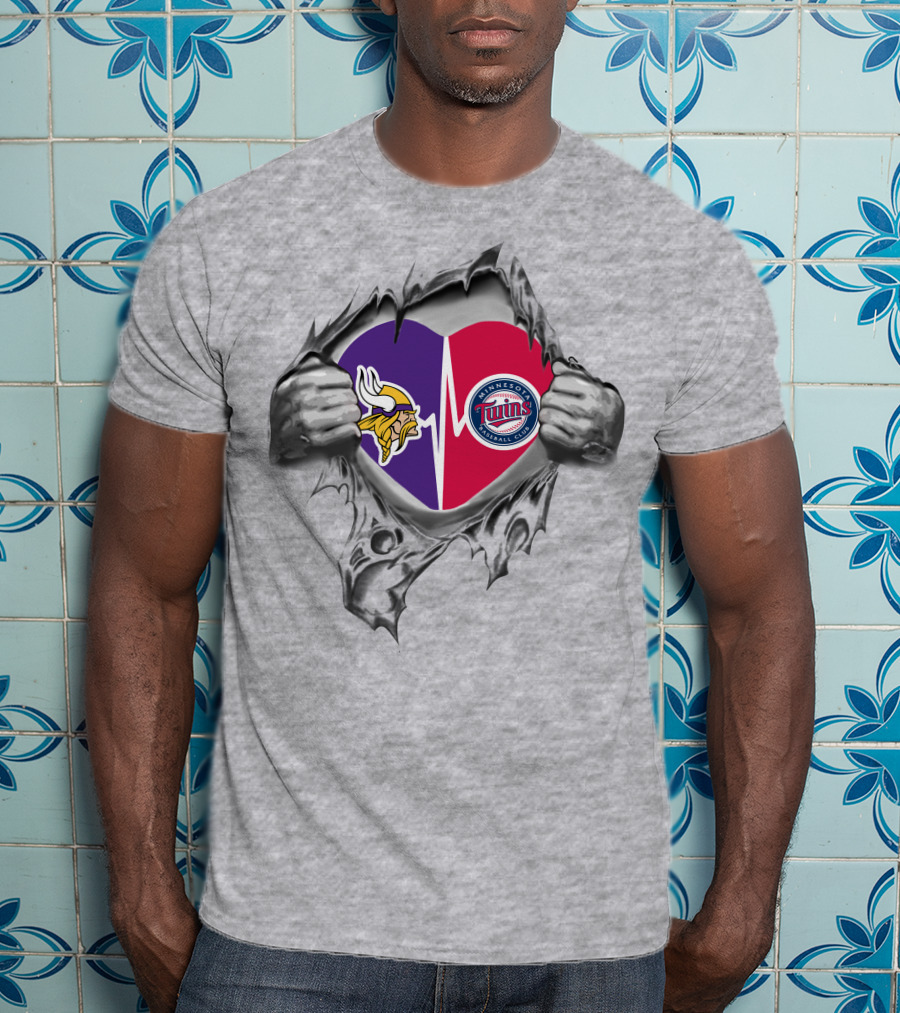 Vikings Twins Heartbeat Logo Fusion T-Shirt