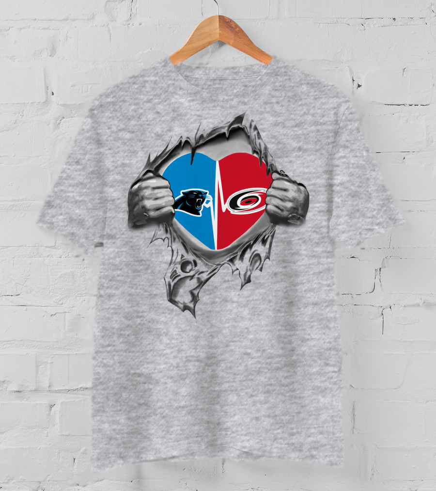 Carolina Panthers Hurricanes Heart Emblem Tear T-Shirt