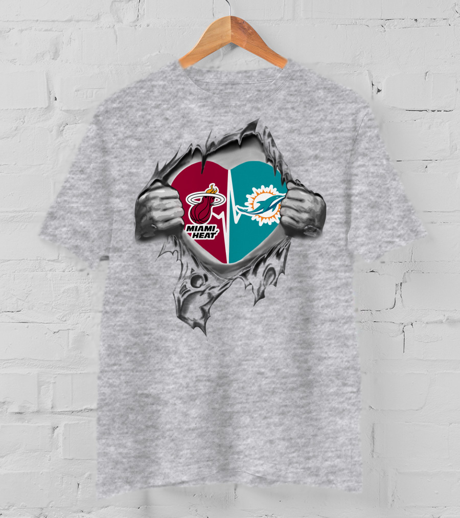 Miami Heat Dolphins Heart Logo Fusion T-Shirt